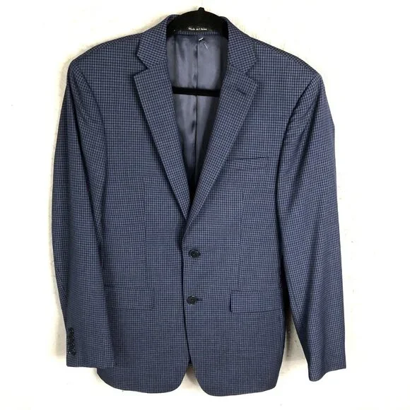 Calvin Klein Blazer Mens 38R Blue Check 100% Wool Extreme Slim Fit Jacket Coat - Picture 1 of 16
